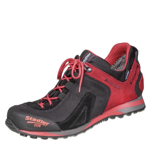 Stadler Schuhe Wanderschuh in Schwarz und Rot aus Wörgl, robustes Design, geeignet für Outdoor-Aktivitäten und Bergtouren.